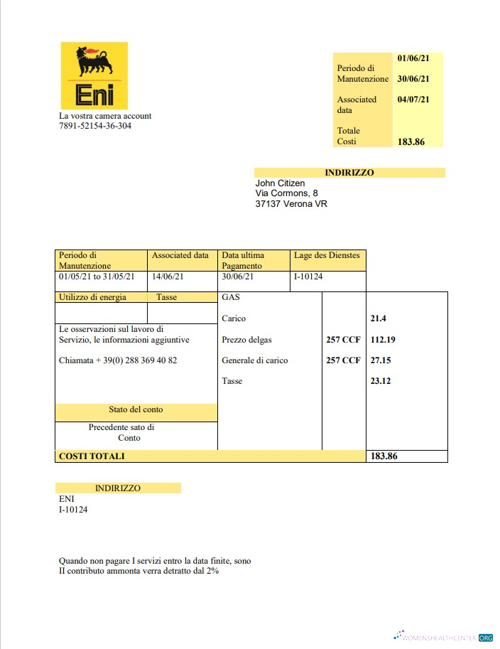download download Italy Gas utility bill template in .doc and .pdf format, fully editable PDF template PDF template